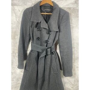 Zara Basic Women's Belted Charcoal Grey Wool Blend Blazer Jacket Size S